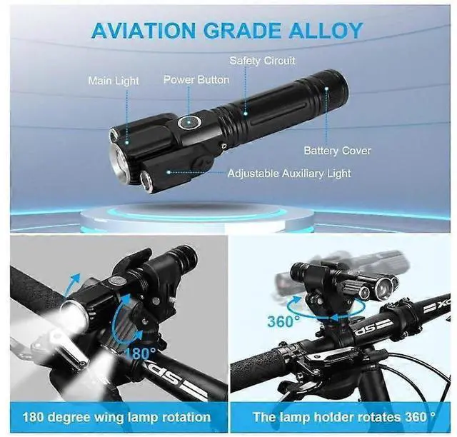 Alt view image 3 of 5 - Ecocleanpath9500 Lumen Rechargeable Bike Light, IPX6 Waterproof Mountain Bicycle Front Light, 18H Runtime (Black)