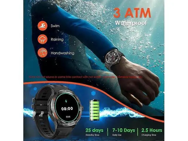 Alt view image 4 of 5 - Ecocleanpath Rugged Tactical Smartwatch for Men, 1.53" LED Flashlight, 3ATM Waterproof, 500mAh, Fitness Tracker & Compass