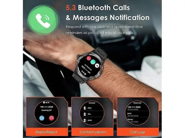 Alt view image 5 of 5 - Ecocleanpath Rugged Tactical Smartwatch for Men, 1.53" LED Flashlight, 3ATM Waterproof, 500mAh, Fitness Tracker & Compass