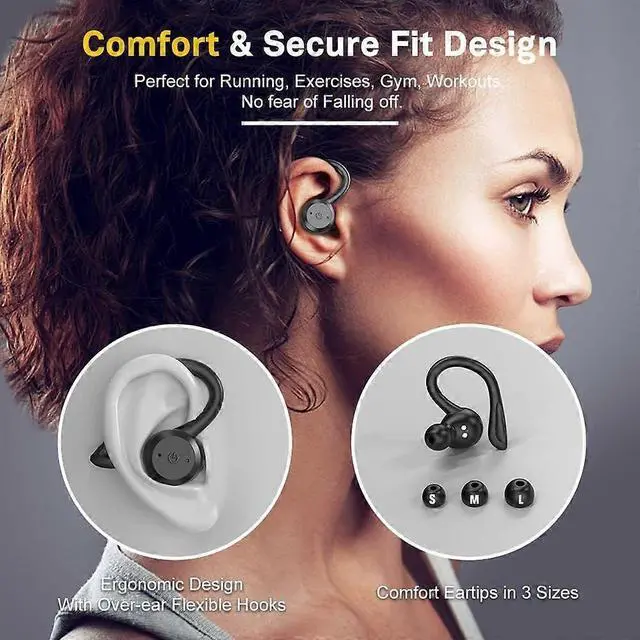 Alt view image 3 of 5 - Bluetooth 5.0 True Wireless Earbuds, IPX7 Waterproof, 22H Playtime with Charging Case, Built-in Mic for Sports/Running (Black)