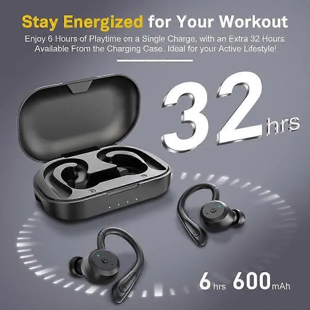 Alt view image 4 of 5 - Bluetooth 5.0 True Wireless Earbuds, IPX7 Waterproof, 22H Playtime with Charging Case, Built-in Mic for Sports/Running (Black)