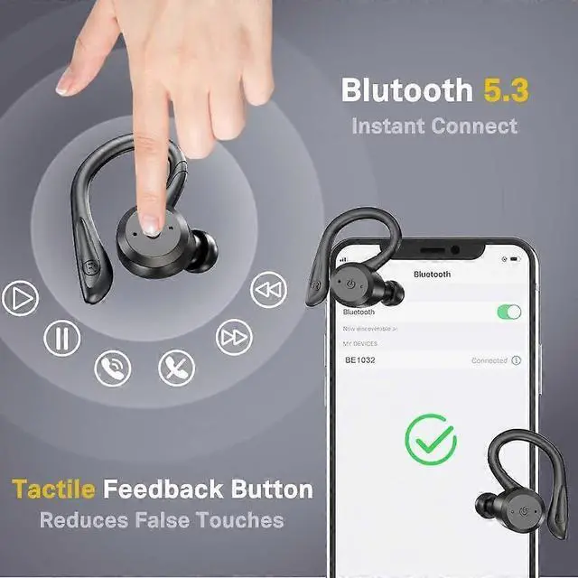 Alt view image 5 of 5 - Bluetooth 5.0 True Wireless Earbuds, IPX7 Waterproof, 22H Playtime with Charging Case, Built-in Mic for Sports/Running (Black)