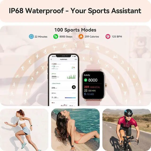 Alt view image 4 of 5 - Ecocleanpath Women's Smart Watch with Alexa & Bluetooth Calls, 1.8" HD Fitness Tracker, Heart Rate SpO2 Monitor, Pink