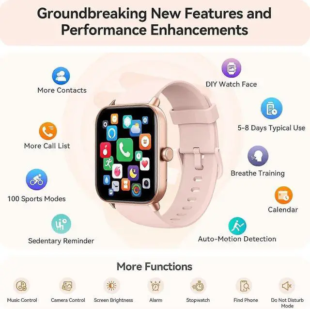 Alt view image 3 of 5 - Ecocleanpath Women's Smart Watch with Alexa & Bluetooth Calls, 1.8" HD Fitness Tracker, Heart Rate SpO2 Monitor, Pink