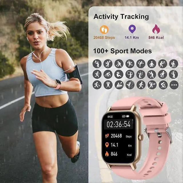 Alt view image 3 of 5 - Ecocleanpath P66D Smart Watch 1.85" Bluetooth Call, IP68 Waterproof, 110+ Sport Modes, Heart Rate Monitor - Rose