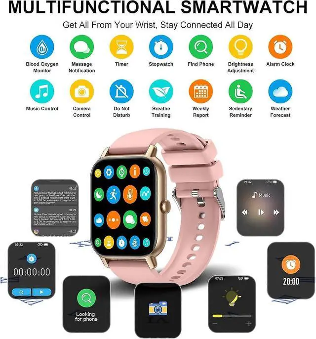 Alt view image 4 of 5 - Ecocleanpath P66D Smart Watch 1.85" Bluetooth Call, IP68 Waterproof, 110+ Sport Modes, Heart Rate Monitor - Rose
