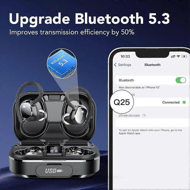 Alt view image 4 of 5 - Bluetooth 5.3 Wireless Headphones with Power Bank, 120H Playtime, IPX7 Waterproof, Noise Cancelling Mic - Purple