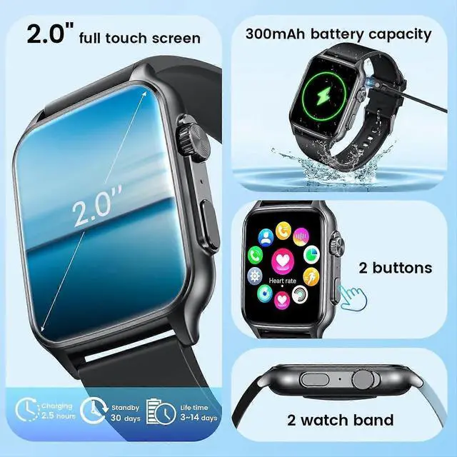 Alt view image 2 of 5 - Ecocleanpath Smart Watch for Men: 2.0" Touch Screen, Bluetooth Calls, 106 Sports Modes, Waterproof Fitness Tracker