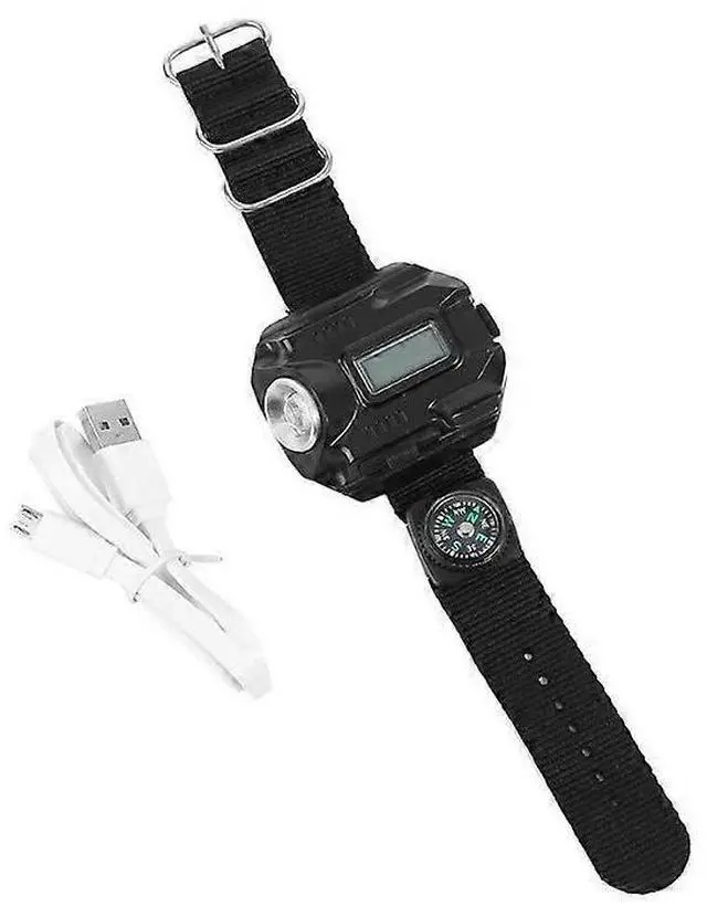 Main image of Ecocleanpath Rechargeable LED Wrist Flashlight Watch with Time Display, Multi-Tool Outdoor Light for Camping & Hiking (Black)