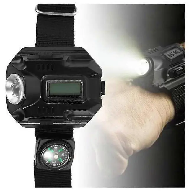 Alt view image 2 of 5 - Ecocleanpath Rechargeable LED Wrist Flashlight Watch with Time Display, Multi-Tool Outdoor Light for Camping & Hiking (Black)