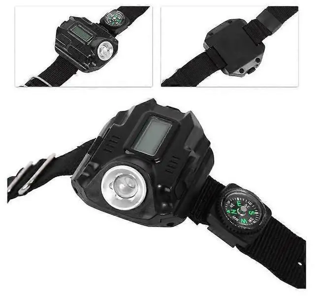 Alt view image 5 of 5 - Ecocleanpath Rechargeable LED Wrist Flashlight Watch with Time Display, Multi-Tool Outdoor Light for Camping & Hiking (Black)