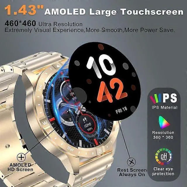 Alt view image 2 of 5 - Ecocleanpath Gold Smartwatch 1.43" AMOLED HD, Bluetooth Calls, 100+ Sports Modes, Health Monitor