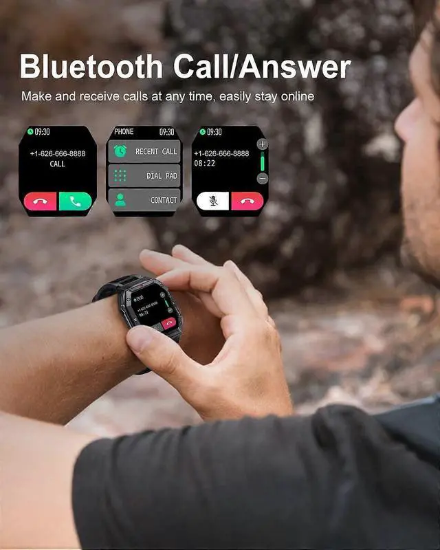 Alt view image 2 of 5 - Ecocleanpath Men's Smart Watch 1.85" Touch Screen, Bluetooth Calls, Blood Pressure/Heart Rate Monitor, 5ATM Waterproof