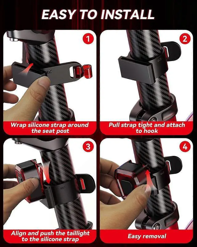 Alt view image 4 of 5 - EcocleanpathUSB-C Rechargeable Bike Tail Light, 120 Lumen 5 Modes Red LED Safety Light for Night Riding