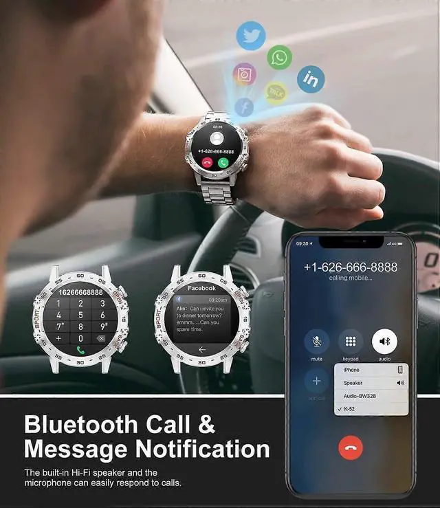 Alt view image 3 of 5 - Ecocleanpath Men's Smart Watch with Bluetooth Calls, 1.39'' HD Touchscreen, 5ATM Waterproof, Blood Pressure & Heart Rate Monitor - Silver