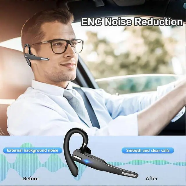 Alt view image 2 of 5 - Bluetooth 5.3 Headset with ENC Noise Cancelling, LED Charging Box & Voice Control - Black