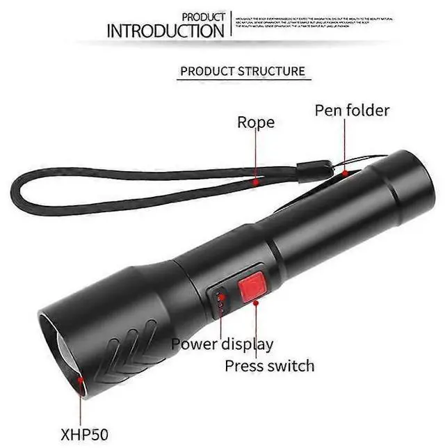 Alt view image 3 of 5 - Ecocleanpath 5-Mode Zoomable Flashlight, High Lumen 500m Beam, Waterproof & Lightweight for Camping (Black)