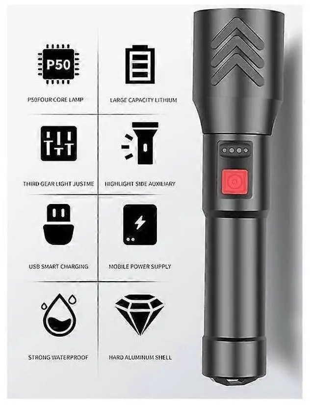 Alt view image 4 of 5 - Ecocleanpath 5-Mode Zoomable Flashlight, High Lumen 500m Beam, Waterproof & Lightweight for Camping (Black)