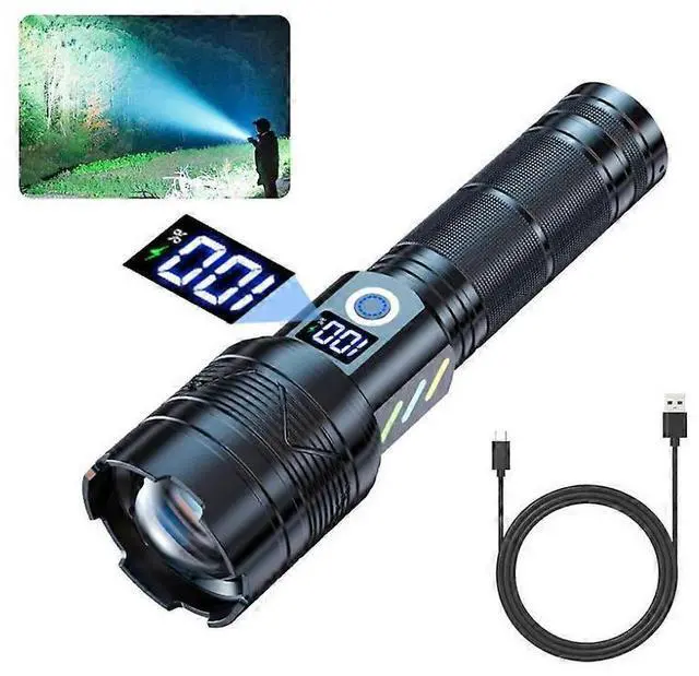 Main image of Ecocleanpath 15000 Lumens Rechargeable LED Flashlight, Zoomable 5 Modes, IPX6 Waterproof, Power Bank, Camping & Hiking (Black)