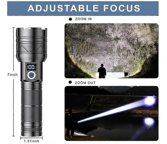 Alt view image 4 of 5 - Ecocleanpath 15000 Lumens Rechargeable LED Flashlight, Zoomable 5 Modes, IPX6 Waterproof, Power Bank, Camping & Hiking (Black)