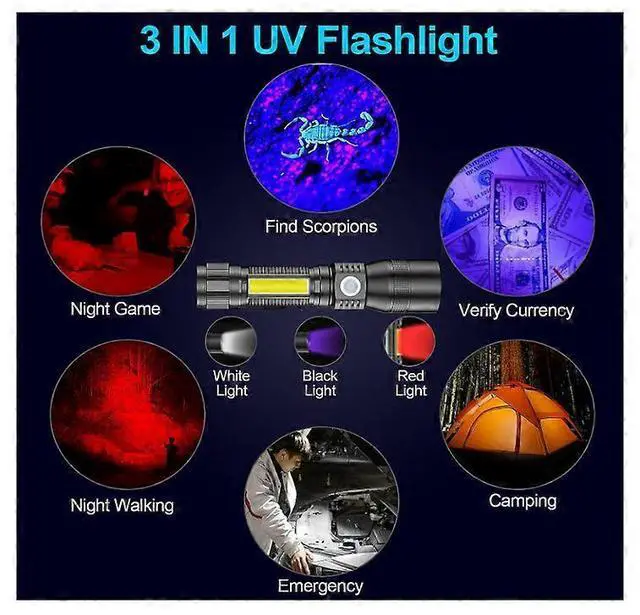 Alt view image 2 of 5 - Ecocleanpath 1200LM Magnetic UV Flashlight, 7 Modes USB Rechargeable Blacklight for Pet Urine & Stains