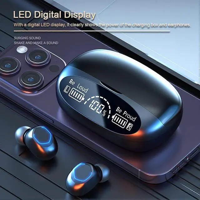 Alt view image 4 of 5 - Bluetooth 5.3 Wireless Earbuds, IPX7 Waterproof, HiFi Bass Sound, CVC8.0 Noise Cancelling, 100H Playback (Black)