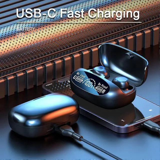 Alt view image 3 of 5 - Bluetooth 5.3 Wireless Earbuds, IPX7 Waterproof, HiFi Bass Sound, CVC8.0 Noise Cancelling, 100H Playback (Black)