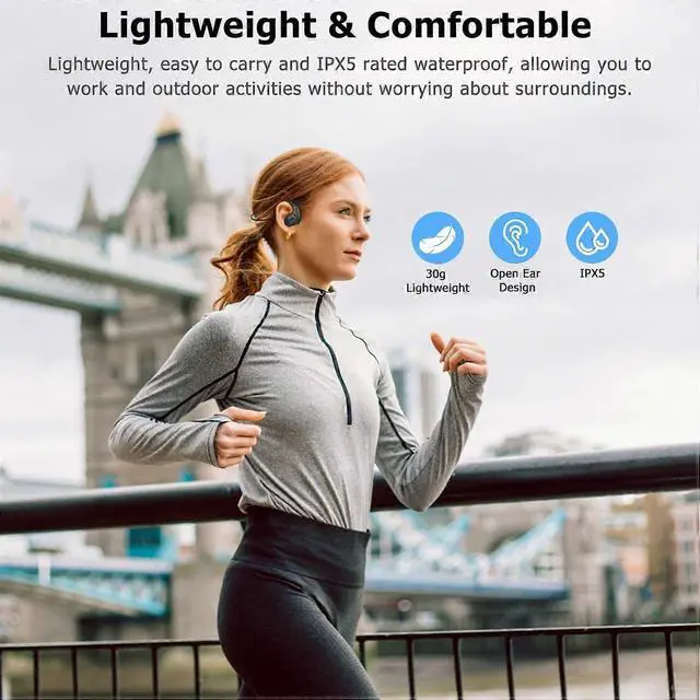 Alt view image 4 of 5 - Bluetooth 5.4 Open-Ear Headset with Magnetic Mic, DSP Noise Reduction, 12H Battery, IPX5 Waterproof (Black)