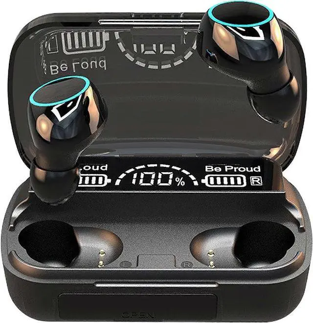 Main image of Bluetooth 5.1 Wireless Earbuds with Noise Cancelling Mic, IPX7 Waterproof, LED Display, HiFi Stereo for Sports & Work (Black)