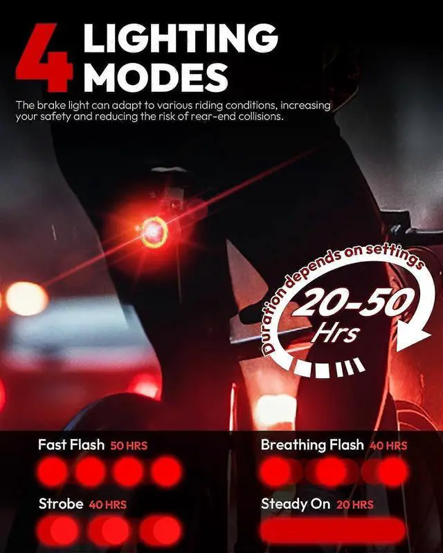 Alt view image 3 of 5 - EcocleanpathSmart Bike Tail Light Rechargeable Brake Sensing, 4 Modes IPX5 Waterproof Rear Light for Night Cycling