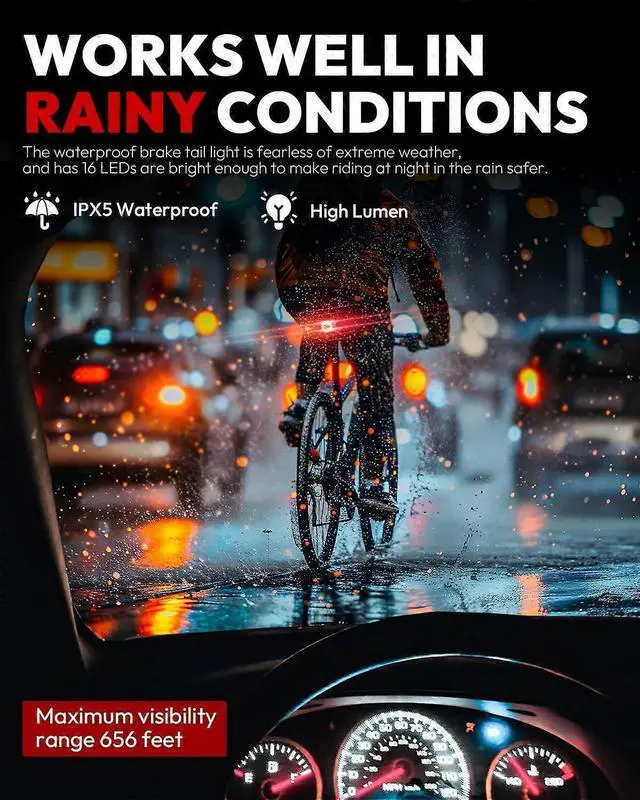 Alt view image 4 of 5 - EcocleanpathSmart Bike Tail Light Rechargeable Brake Sensing, 4 Modes IPX5 Waterproof Rear Light for Night Cycling