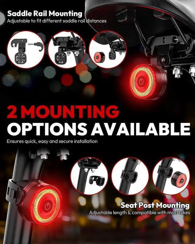 Alt view image 5 of 5 - EcocleanpathSmart Bike Tail Light Rechargeable Brake Sensing, 4 Modes IPX5 Waterproof Rear Light for Night Cycling