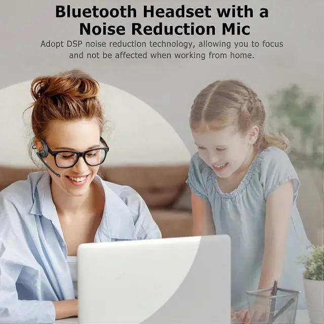 Alt view image 3 of 5 - Open-Ear Bluetooth Headset with DSP Noise Cancelling Mic, 12H Battery, IPX5 Waterproof for Office & Sports (Black)