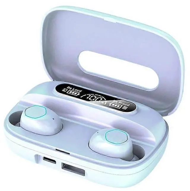 Main image of Bluetooth 5.1 Earbuds with Noise Cancelling Mic, IPX7 Waterproof, LED Display, HiFi Stereo - White