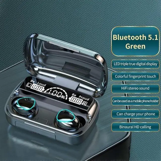 Alt view image 3 of 5 - Bluetooth 5.1 Earbuds with Noise Cancelling Mic, IPX7 Waterproof, LED Display, HiFi Stereo - White