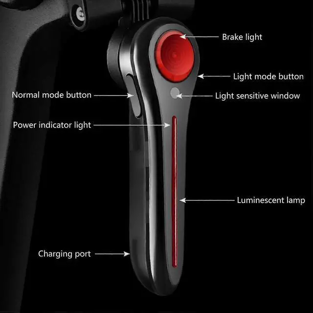 Alt view image 5 of 5 - EcocleanpathSmart Brake Sensor Bike Taillight - Auto-Brake Alert, Rechargeable, IPX6 Waterproof, Black