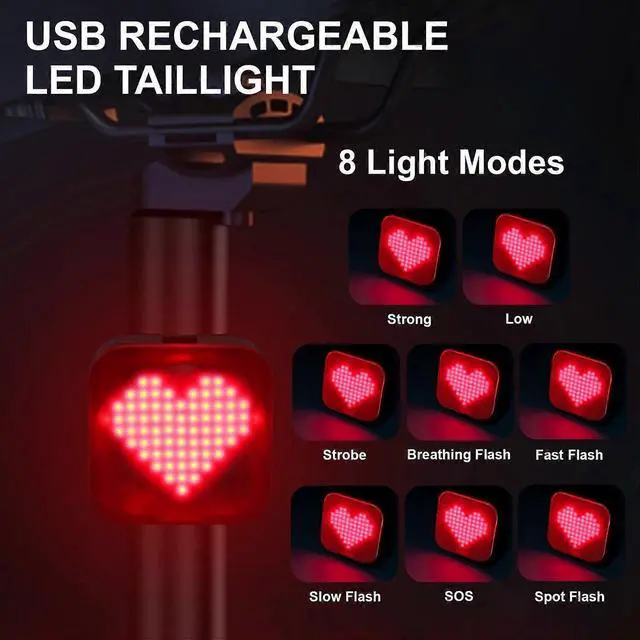 Alt view image 4 of 5 - Ecocleanpath300 Lumens USB-C Rechargeable Bike Light, 8 Modes IP65 Waterproof for Road & Mountain Cycling