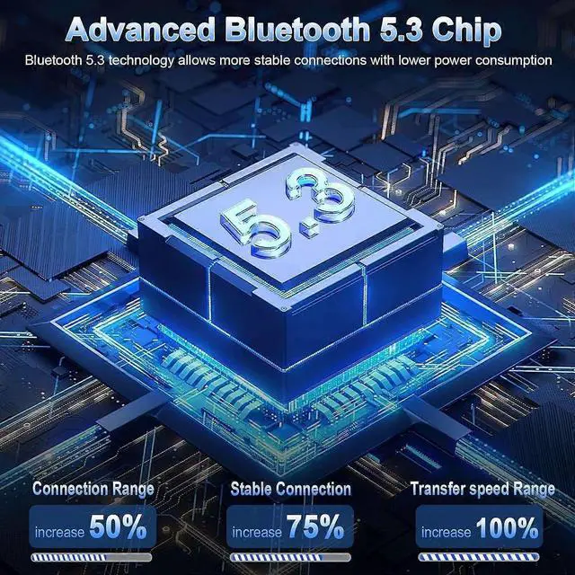 Alt view image 4 of 5 - Bluetooth 5.3 Wireless Earbuds, ENC Noise Cancelling Mic, 40H Playtime, IP7 Waterproof, HiFi Stereo, Black