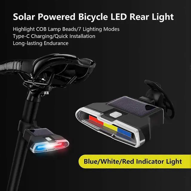 Alt view image 3 of 5 - EcocleanpathSolar-Powered Bike Tail Light, 400 Lumens, USB-C Rechargeable, 7 Modes, IPX7 Waterproof for Night Cycling Safety