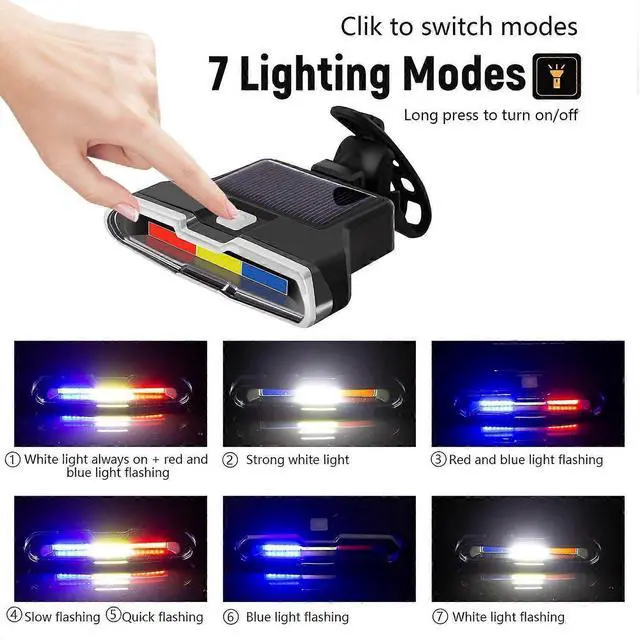 Alt view image 4 of 5 - EcocleanpathSolar-Powered Bike Tail Light, 400 Lumens, USB-C Rechargeable, 7 Modes, IPX7 Waterproof for Night Cycling Safety