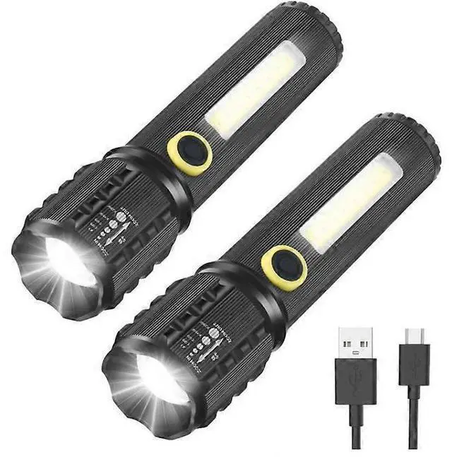 Main image of Ecocleanpath 2-Pack USB Rechargeable LED Flashlight, Super Bright XHP50 Zoomable, IP67 Waterproof 3 Modes Mini Torch (Black)