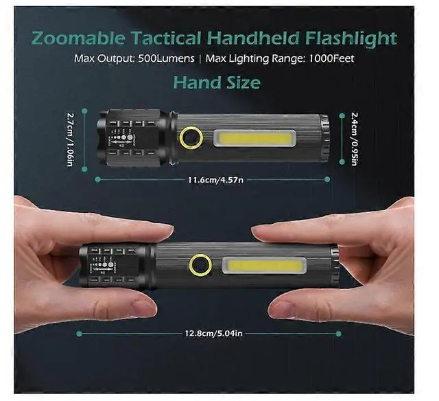 Alt view image 3 of 5 - Ecocleanpath 2-Pack USB Rechargeable LED Flashlight, Super Bright XHP50 Zoomable, IP67 Waterproof 3 Modes Mini Torch (Black)