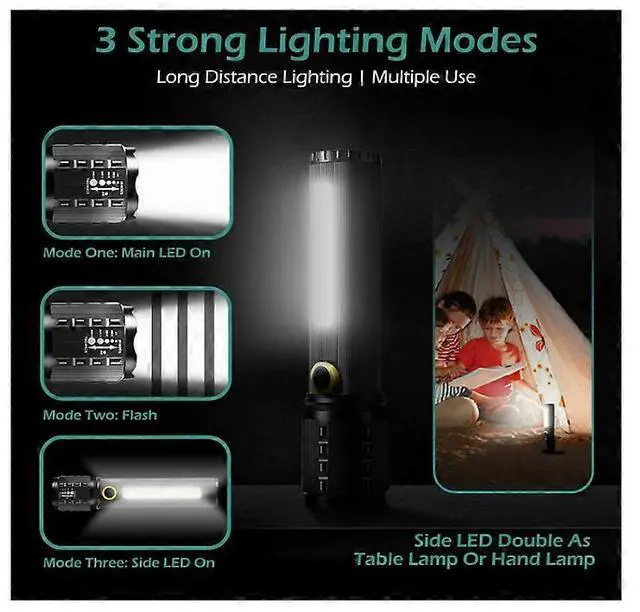 Alt view image 5 of 5 - Ecocleanpath 2-Pack USB Rechargeable LED Flashlight, Super Bright XHP50 Zoomable, IP67 Waterproof 3 Modes Mini Torch (Black)