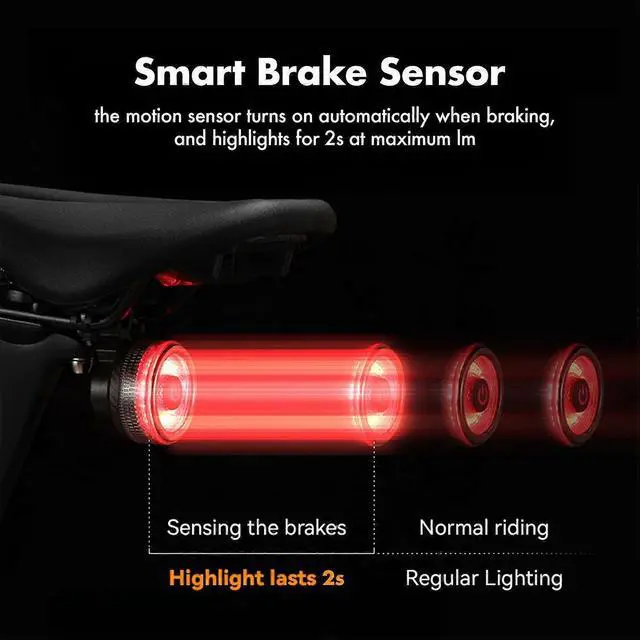 Alt view image 4 of 5 - EcocleanpathSmart Bike Tail Light 260° Brake Sensing, USB Rechargeable IPX4 Waterproof, 4 Modes for Night Cycling Safety