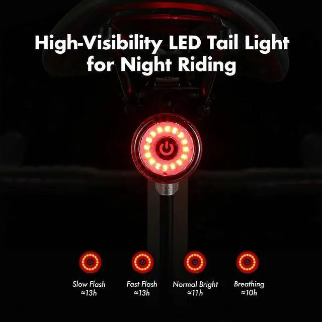 Alt view image 3 of 5 - EcocleanpathSmart Bike Tail Light 260° Brake Sensing, USB Rechargeable IPX4 Waterproof, 4 Modes for Night Cycling Safety