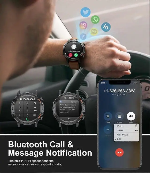 Alt view image 2 of 5 - Ecocleanpath K52 Men's Military Smart Watch, IP68 Waterproof, 100+ Sport Modes, Heart Rate & Sleep Monitor for Android iOS