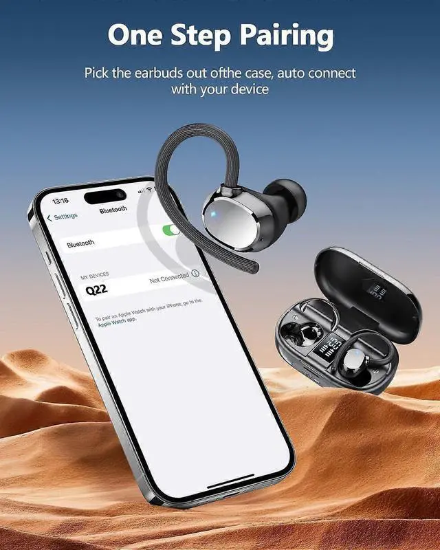 Alt view image 2 of 5 - Q22 Wireless Earbuds Bluetooth 5.3 with LED Display, 128H Playtime & Bass Boost (Black)