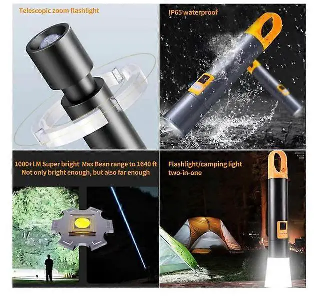 Alt view image 2 of 5 - Ecocleanpath 1000 Lumens Tactical LED Flashlight with Laser, Zoomable & Power Bank, Rechargeable Black Flash Light