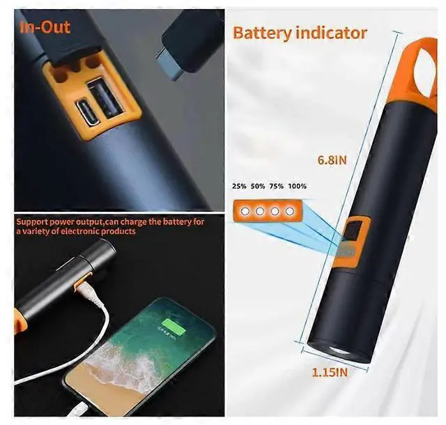 Alt view image 3 of 5 - Ecocleanpath 1000 Lumens Tactical LED Flashlight with Laser, Zoomable & Power Bank, Rechargeable Black Flash Light