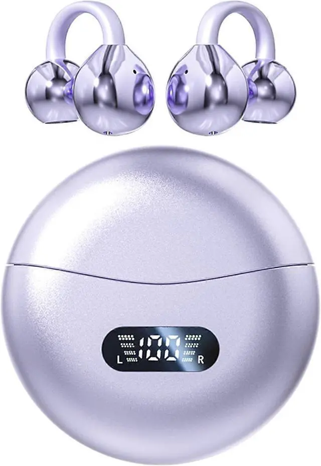 Main image of Open Ear Clip Headphones Wireless, Bluetooth 5.4, 5H Play, Wireless Charging Case (Purple)